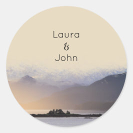 Evergreen Mountain Mist Wedding Party Liebhaber Runder Aufkleber