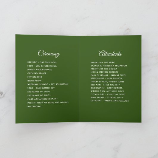 Evergreen Pine and Spruce Winter Wedding Charm Programm (Innenseite)