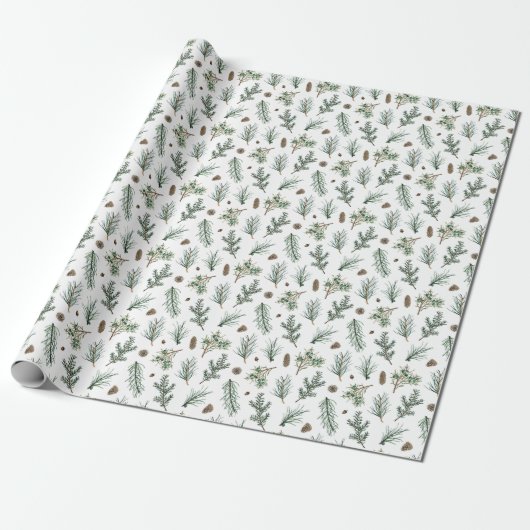 Evergreen Pine Branches und Pinecone Weihnachten Geschenkpapier (Ungerollt)
