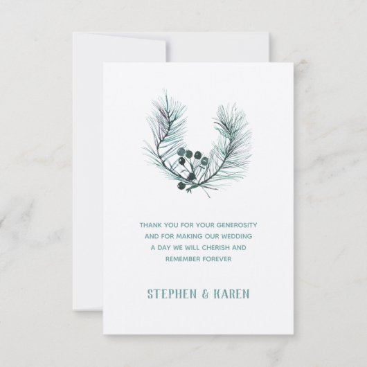 Evergreen Pine Needles Elegante Wedding Vielen Dan Dankeskarte (Rückseite)