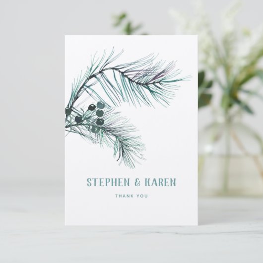 Evergreen Pine Needles Elegante Wedding Vielen Dan Dankeskarte (Stehend Vorderseite)