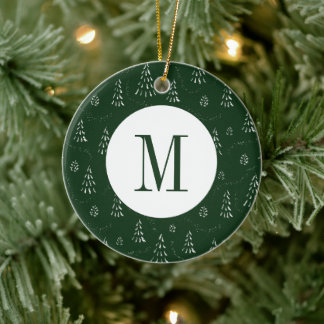 Evergreen Pine Tree Initial Monogram Christmas Keramik Ornament