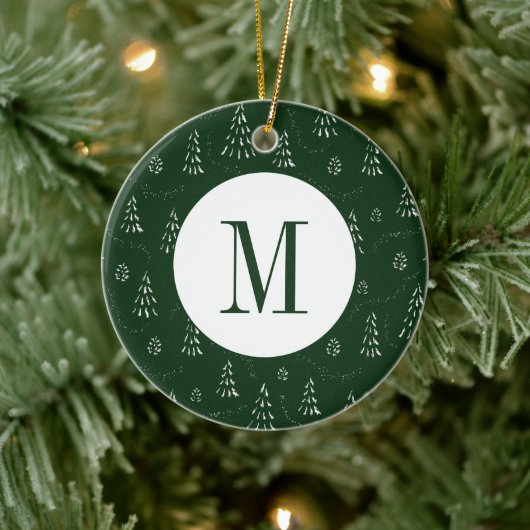 Evergreen Pine Tree Initial Monogram Christmas Keramik Ornament (Baum)