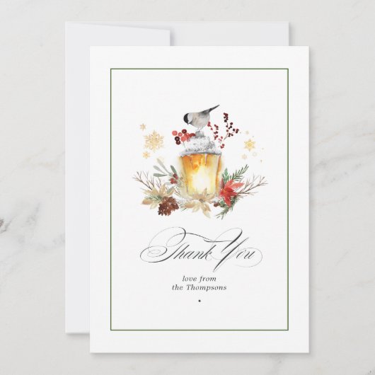 Evergreen Pine und Holly Winter Wedding Dankeskarte (Vorderseite)