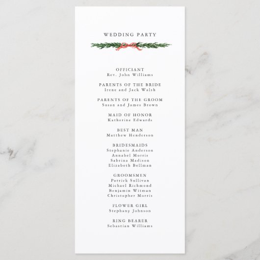 Evergreen Pine Wreath Wedding Ceremony Program Programm (Rückseite)