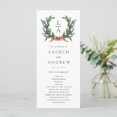 Evergreen Pine Wreath Wedding Ceremony Program Programm (Stehend Vorderseite)