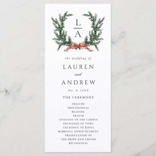 Evergreen Pine Wreath Wedding Ceremony Program Programm (Vorderseite)