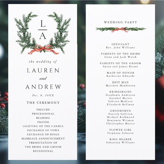Evergreen Pine Wreath Wedding Ceremony Program Programm