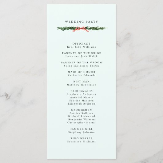 Evergreen Pine Wreath Wedding Mint Green Ceremony  Programm (Rückseite)