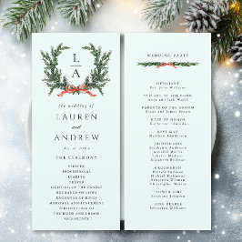 Evergreen Pine Wreath Wedding Mint Green Ceremony  Programm