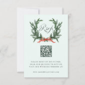 Evergreen Pine Wreath Wedding Mint Green QR Code RSVP Karte (Vorderseite)