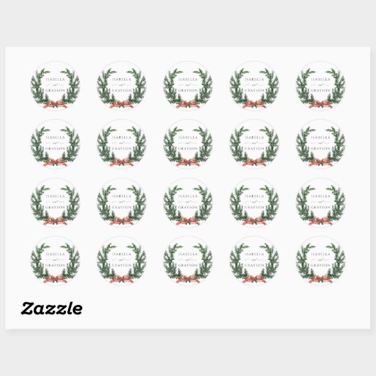 Evergreen Pine Wreath Wedding Runder Aufkleber (Blatt)