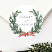 Evergreen Pine Wreath Wedding Runder Aufkleber