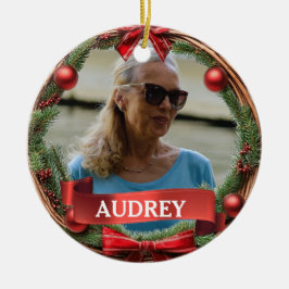 Evergreen Pinecone Wreath ANY Photo Keramik Ornament