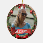 Evergreen Pinecone Wreath ANY Photo Keramik Ornament (Links)