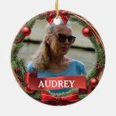 Evergreen Pinecone Wreath ANY Photo Keramik Ornament (Hinten)