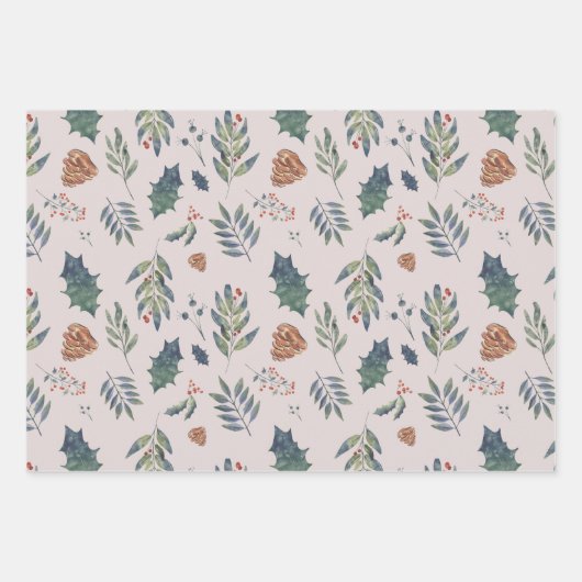 Evergreen Pinecones & Berries Green, White, Red Geschenkpapier Set (Vorderseite 3)