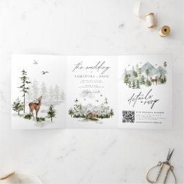 Evergreen Pines Rustic Mountain Forest Wedding Dreifach Gefaltete Einladung