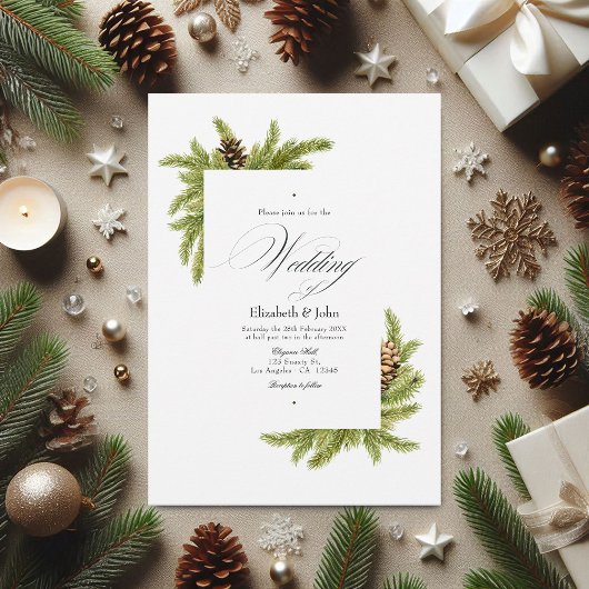Evergreen Pines Winter Wonderland Wedding QR Code Einladung