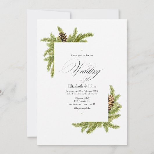 Evergreen Pines Winter Wonderland Wedding QR Code Einladung (Vorderseite)