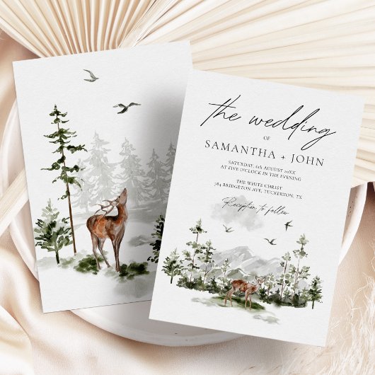 Evergreen Rustic Mountain Forest Boho Wedding Einladung
