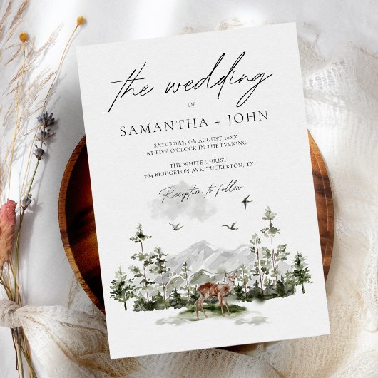 Evergreen Rustic Mountain Forest Boho Wedding Einladung