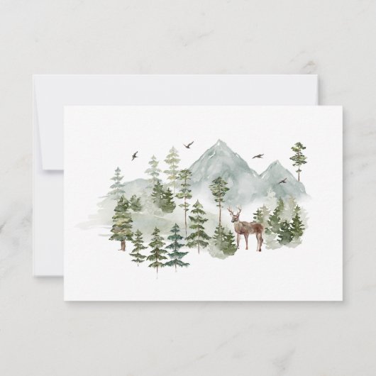 Evergreen Rustic Mountain Forest Wedding RSVP Card (Rückseite)