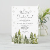 Evergreen Snowy Winter Onederland 1. Geburtstag Einladung (Stehend Vorderseite)