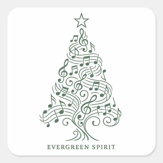 "Evergreen Spirit - Musical Christmas Tree Design" Quadratischer Aufkleber (Vorderseite)