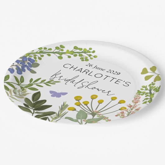 Evergreen Summer Garden Brautparty Pappteller (Schrägansicht)