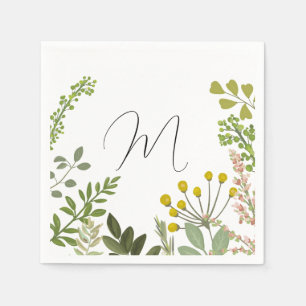 Evergreen Summer Garden Party Custom Initial Serviette