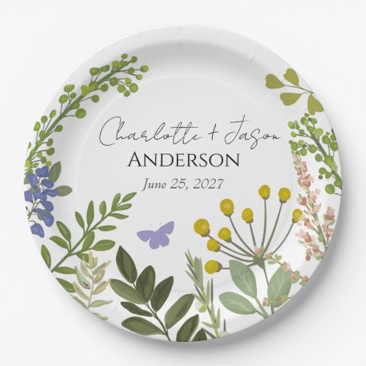 Evergreen Summer Garden Wedding Pappteller (Vorderseite)