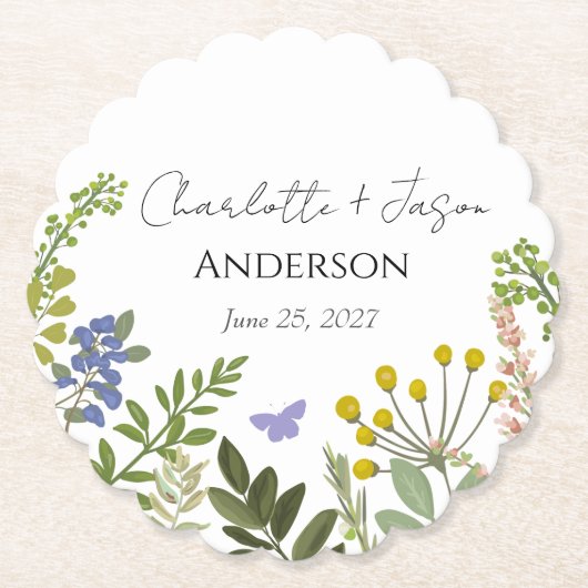 Evergreen Summer Garden Wedding Untersetzer (Vorderseite)