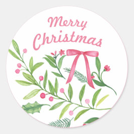 Evergreen Swag | Frohe Weihnachten Runder Aufkleber