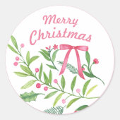Evergreen Swag | Frohe Weihnachten Runder Aufkleber (Vorderseite)