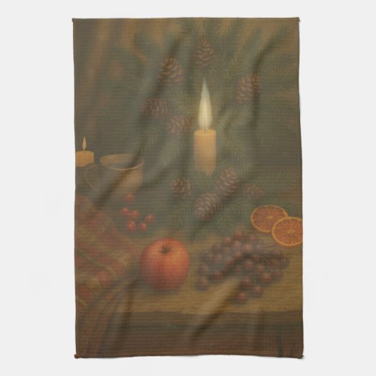 Evergreen Table – Candlelight and Calm Geschirrtuch (Vertikal)