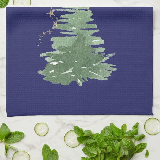Evergreen Tree and Stars Geschirrtuch (Gefaltet)