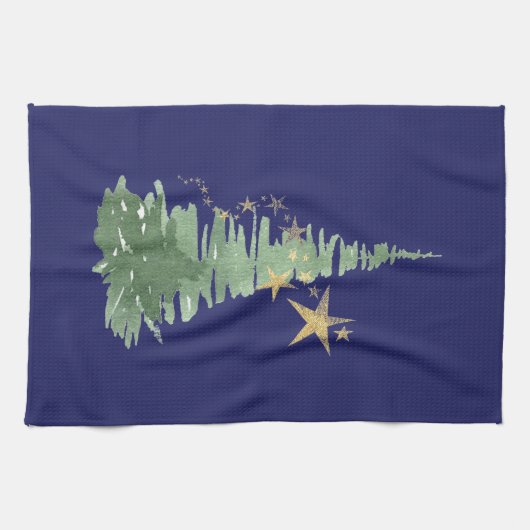 Evergreen Tree and Stars Geschirrtuch (Horizontal)