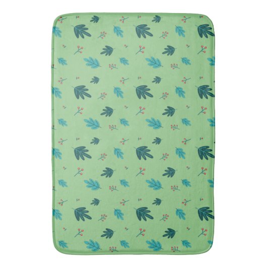 Evergreen Tree Blätter & Red Holly Berries Badematte (Vorderseite Vertikal)