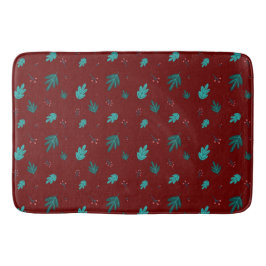 Evergreen Tree Blätter & Red Holly Berries Badematte