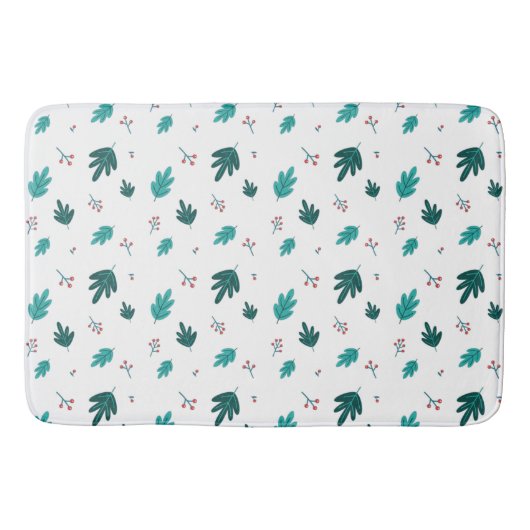 Evergreen Tree Blätter & Red Holly Berries Badematte (Vorderseite)