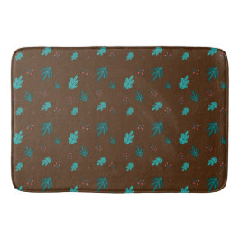 Evergreen Tree Blätter & Red Holly Berries Badematte