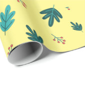 Evergreen Tree Blätter & Red Holly Berries Geschenkpapier (Rolleneckpunkt)