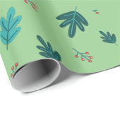 Evergreen Tree Blätter & Red Holly Berries Geschenkpapier (Rolleneckpunkt)