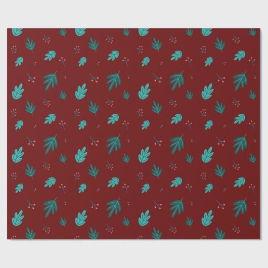 Evergreen Tree Blätter & Red Holly Berries Geschenkpapier (Flach)