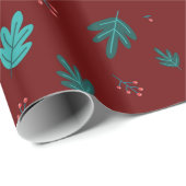 Evergreen Tree Blätter & Red Holly Berries Geschenkpapier (Rolleneckpunkt)