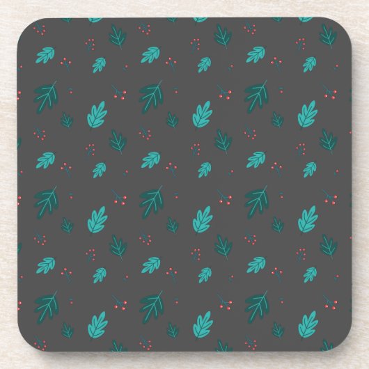 Evergreen Tree Blätter & Red Holly Berries Getränkeuntersetzer (Vorderseite)