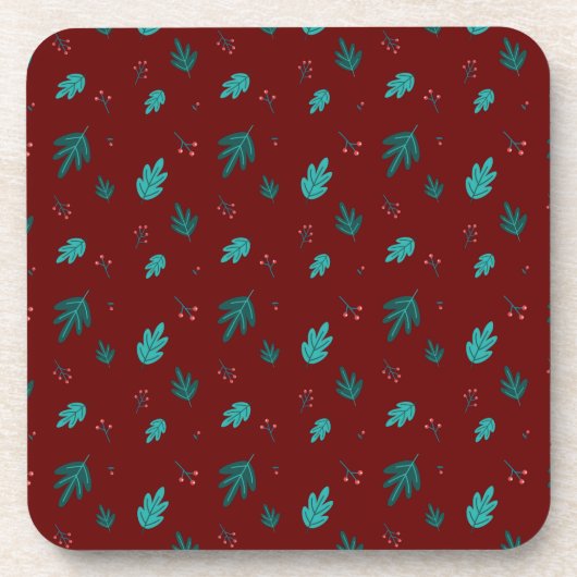 Evergreen Tree Blätter & Red Holly Berries Getränkeuntersetzer (Vorderseite)