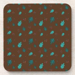 Evergreen Tree Blätter & Red Holly Berries Getränkeuntersetzer