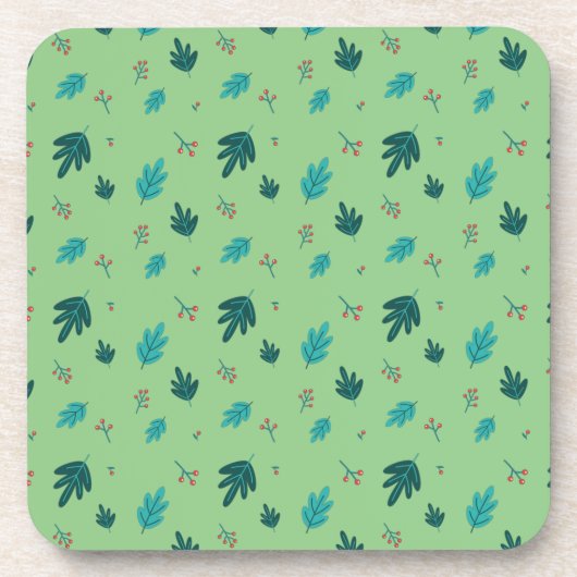 Evergreen Tree Blätter & Red Holly Berries Getränkeuntersetzer (Vorderseite)